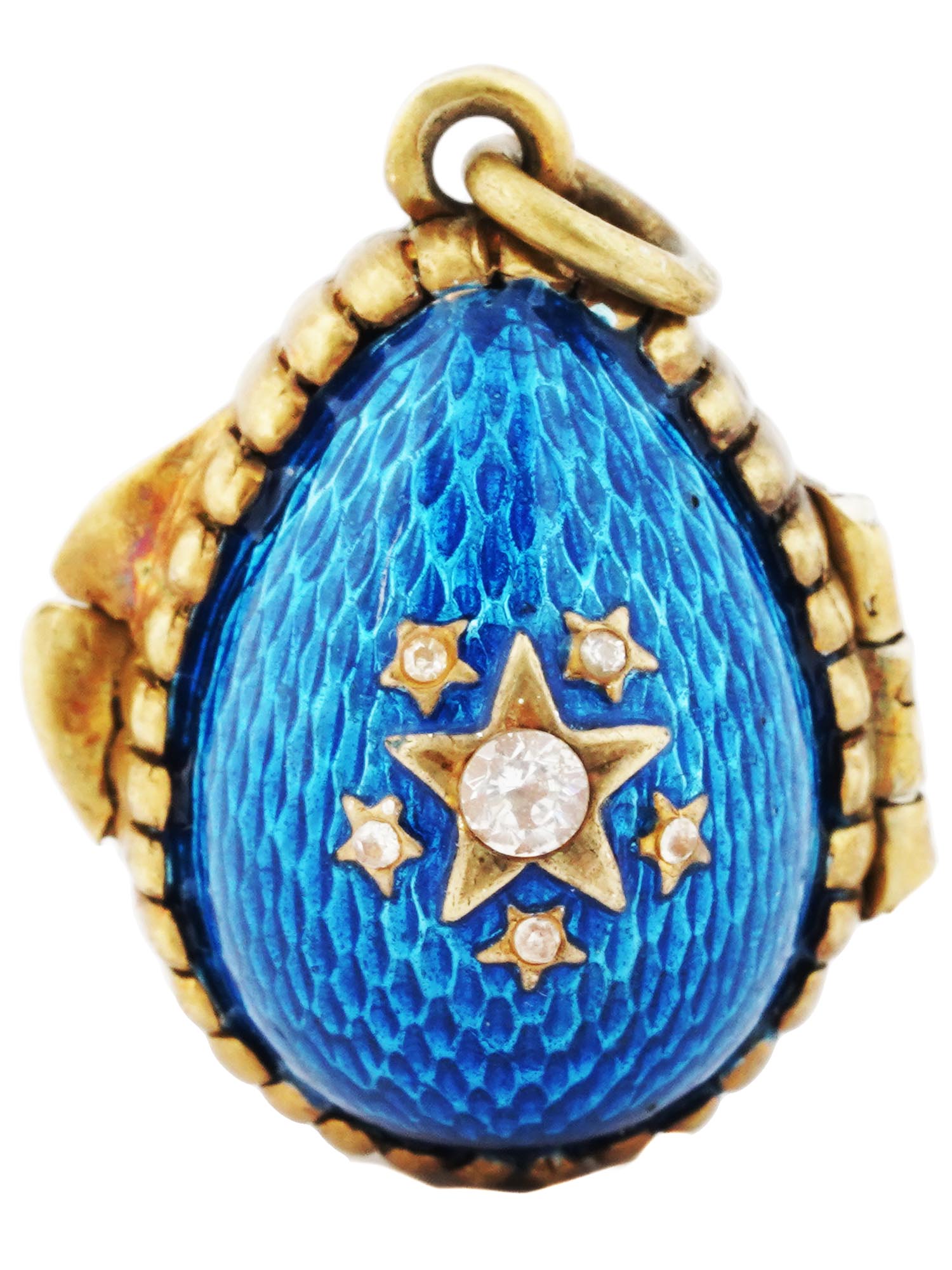 RUSSIAN 84 GILT SILVER ENAMEL EGG LOCKET PENDANT PIC-0